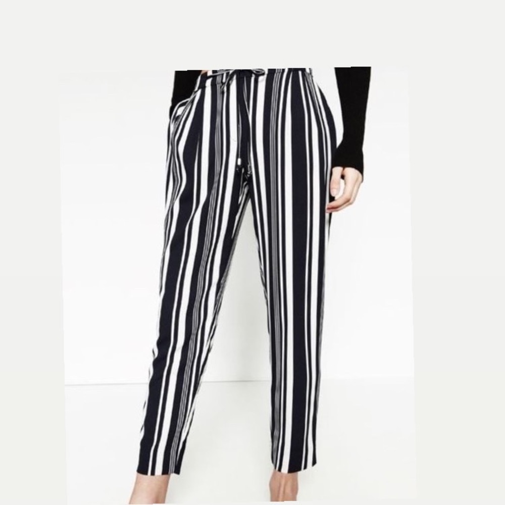 Zara Striped Drawstring Trousers Sz: XS